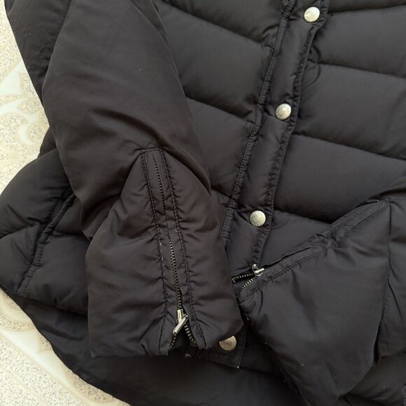 J Crew Down Feather Hooded Full Zip Button Puffer Jacket Size S Removable Hood - Picture 11 of 12